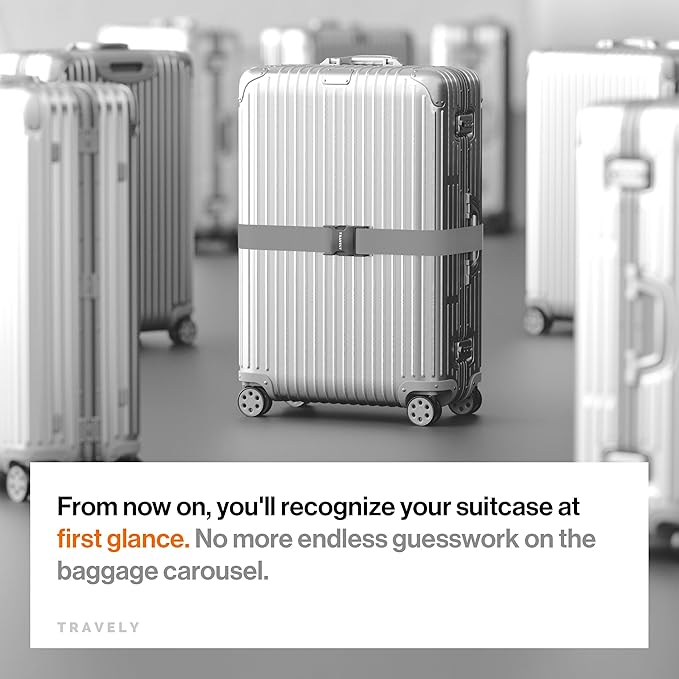 TRAVELY Luggage Straps - Particularly conspicuous & Secure - Incl. 4 Name Tags - Luggage Strap Ideal crosswise - [Set of 4]