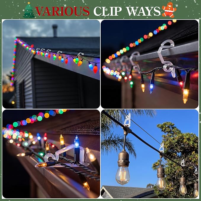 MEILIDY Christmas Light Clips, Weatherproof Plastic Gutter Clips for Hanging Outdoor Holiday Seasonal String Lights, Clear, 100 Pcs