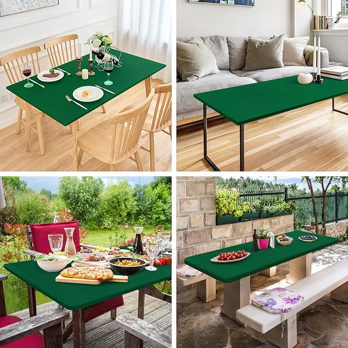 Fitted Rectangle Tablecloth 24 x 48 Inch Elastic Table Cloth for 4ft Table, Stretch Spandex Tables Cover Green Washable Polyester Tables Top Cap Cover for Dining Picnic Camping Indoor and Outdoor
