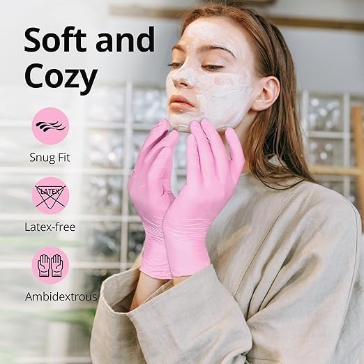 SwiftGrip Pink Nitrile Gloves, 3-mil, Industrial Gloves Disposable Latex Free, for Cleaning & Esthetician, Rubber Powder-Free, 100-ct Box (X-Small)