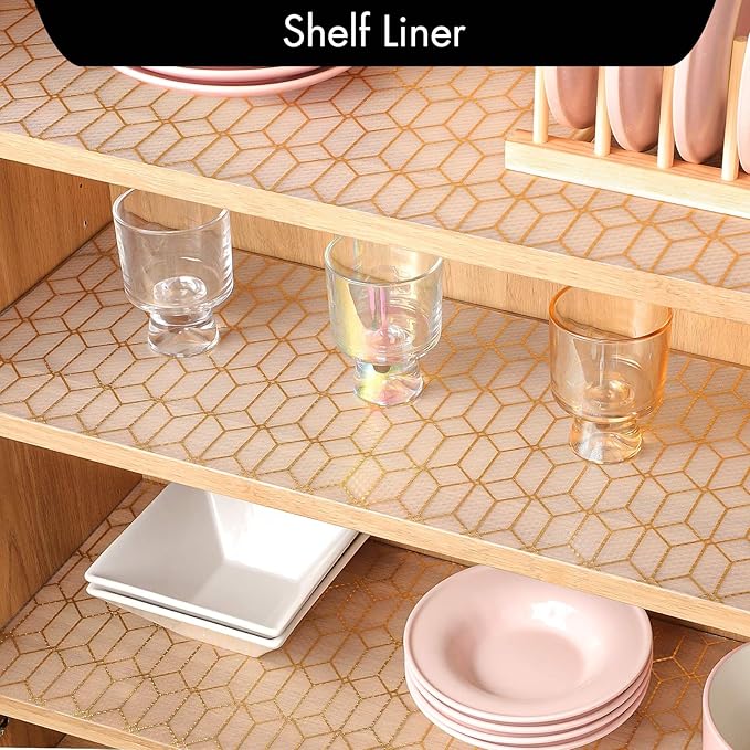 Cooyes Shelf Liner, Non Adhesive Drawer and Cabinet Liner, EVA Washable Oil-Proof Shelf Paper for Kitchen Cabinets, Refrigerator, Storage, Desks with Modern Pattern