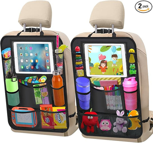 2 Pack Car Backseat Organizer, Car Seat Organizer Kick Mats Back Seat Protector with 11" Tablet Holder, Car Storage Organizer for Kids,10 Storage Pockets Travel Accessories