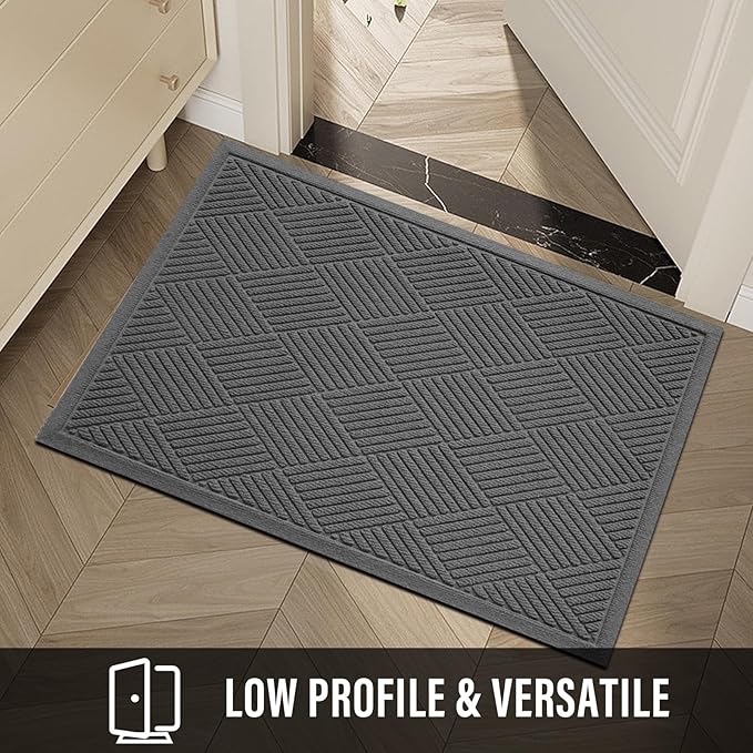 Sturdy Front Door Mat, Absorbent Muddy Dirt Resist Welcome Door Mats Outdoor Indoor, Stain and Fade Resistant, Non-Slip Rubber Backing Low Profile Doormat for Entryway, 47×32, Charcoal