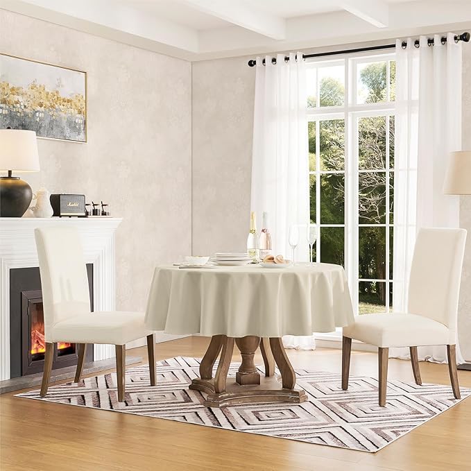 Veblandy Tablecloth Linen Textured Waterproof & Stain Resistant Table Cloth Wrinkle Free Decorative Fabric Farmhouse Table Cover for Dining/Party/Buffet/Wedding, 60 x 60 Inch, Beige