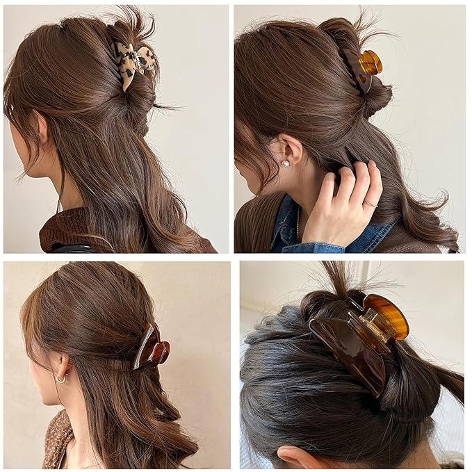 Womens Hair Clips Medium Claw Clips Tortoise Hair Jaw Clips Celluloid Hair Claw Clamps Acetate Hair Clip 3 Pack,Tortoise Shell/Black/Brown