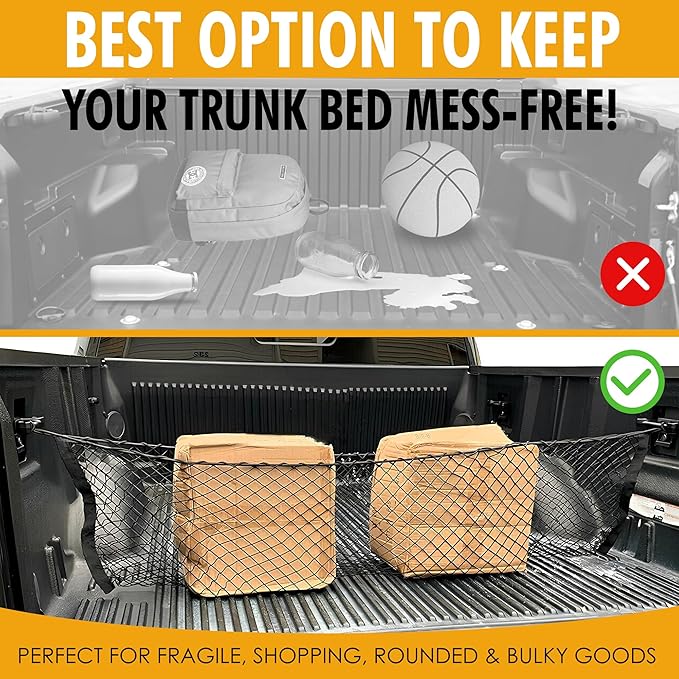 Trunk Envelope Style Mesh Cargo Net for Toyota Tacoma 2005-2025 - Premium Trunk Organizers & Storage - Cargo Net for Pickup Truck Bed - Truck Bed Divider - Car Organizer for Pickup