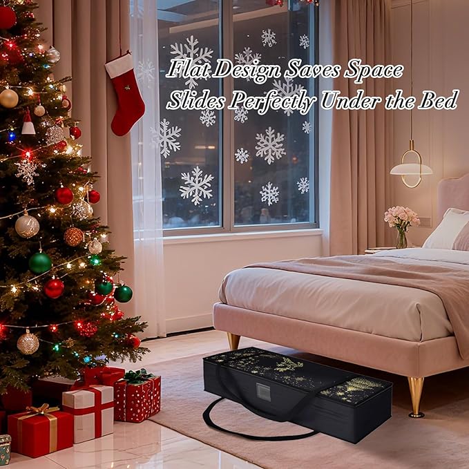 Safana 2 Pack Wrapping Paper Organizer Storage Bag, 42" Durable 600d Oxford Christmas Gift Wrapping Organizer Box Under Bed Containers for Decorations Paper Rolls, Ribbons, Bows (Golden Deer)