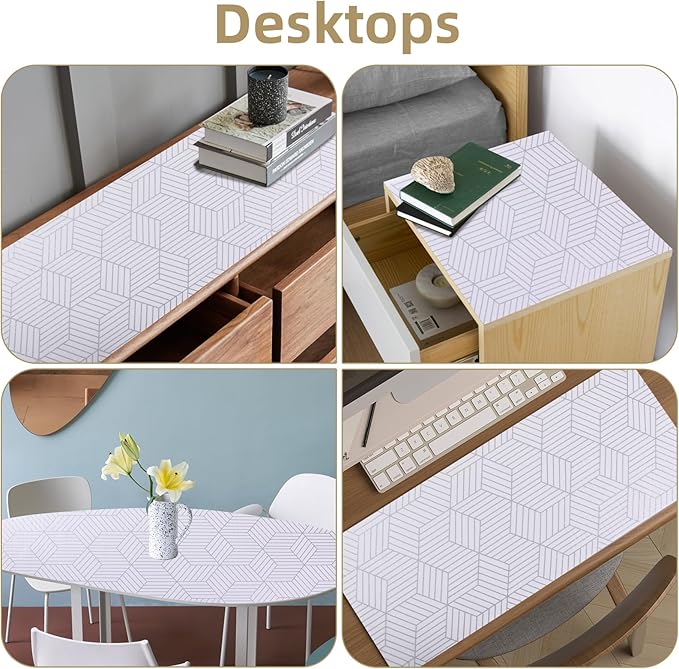 Shelf Liners for Kitchen Cabinets Non Adhesive Shelf Liner Paper Non-Slip Thickened Drawer Liner Easy to Clean for Tool Box Refrigerator with Knife and Tape Measure, Silver Geometric, 23.6 x 236.2 in