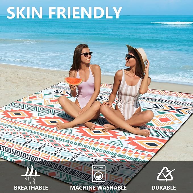 Beach Blanket Waterproof Sandproof Extra Large Beach Mat 79" X 83"/120"x108" for 1-8 Adults Quick Drying Durable Outdoor Picnic Mat for Beach Travel Camping Hiking