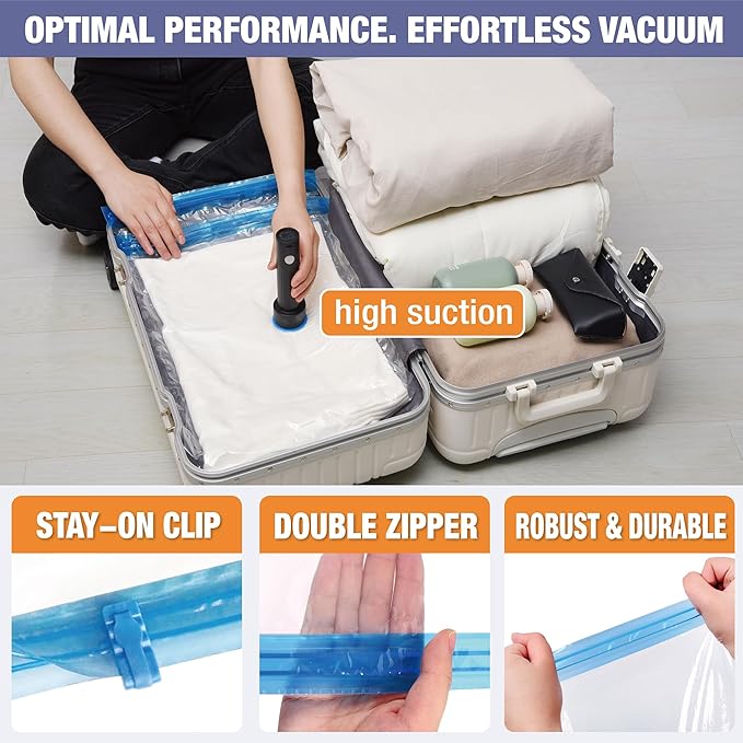 10 Pack Travel Vacuum Storage Bags with Rechargeable Wireless Electric Pump, Travel Packing Bags for Luggage and Suitcase, Carry-on Size Compression Space Saver for Clothes and Clothing