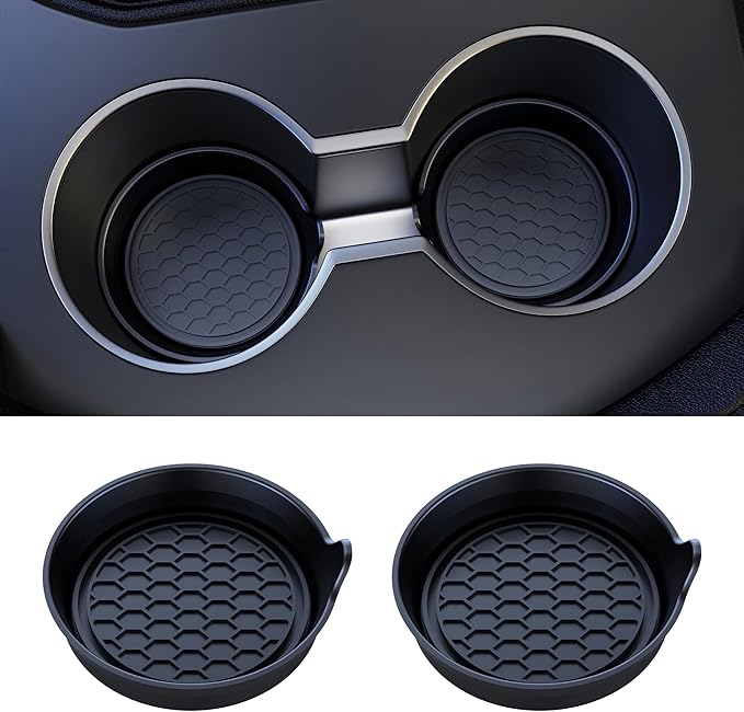 Amooca Car Cup Coaster Universal Automotive Waterproof Non-Slip Cup Holders Sift-Proof Spill Holder Car Interior Accessories 2 Pack Black