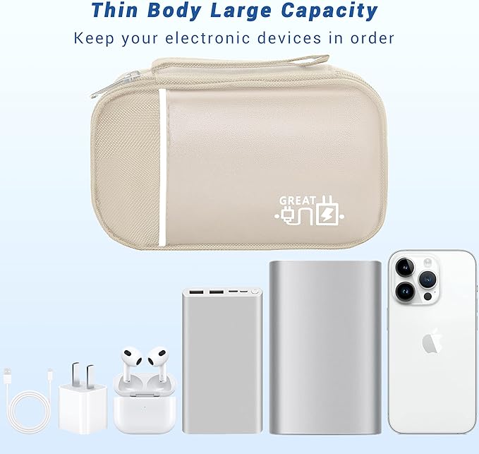 Electronics Organizer, Travel Cord Organizer Pouch, Portable Cable Organizer Bags, Waterproof Electronic Accessories Storage Case for Cables, Cords, Charger, Phone (Single Layer-Small-Beige)