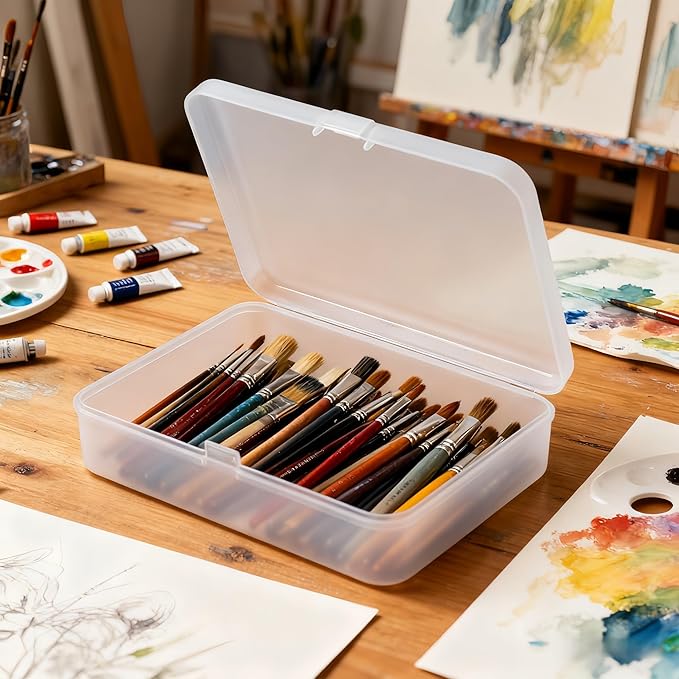 LJY 12 Pieces Rectangular Empty Mini Clear Plastic Organizer Storage Box Containers with Hinged Lids (4.5 x 3.3 x 1.1 inch, Frosted White)