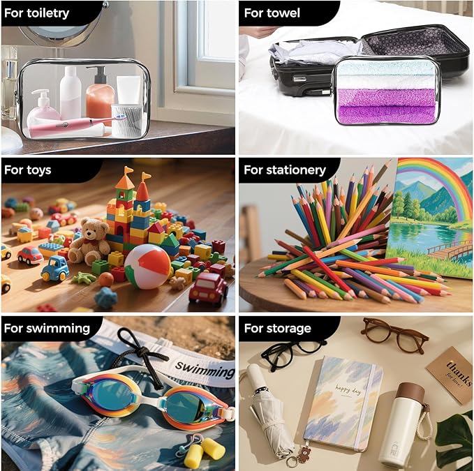 AURUZA Clear Makeup Bag,Portable Travel Toiletry Bags with Zipper, TSA Approved Clear Organizer Bags, PVC Cosmetic Pouch for Airport Airline Compliant