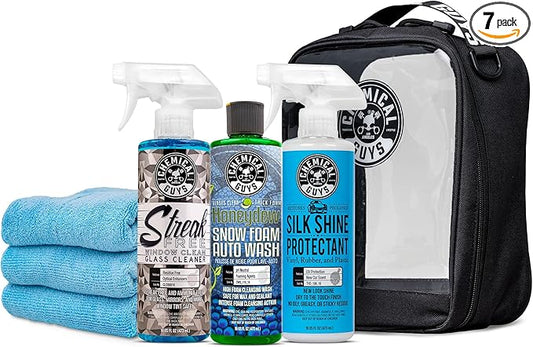 Chemical Guys Exterior Wash And Shine Kit With Storage Bag Car Wash Soap Glass Cleaner Tire And Trim Dressing Microfiber Towels Giftable Car Care Set