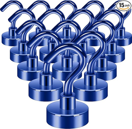 Neosmuk Magnetic Hooks, Heavy Duty 30lb+ Strong Magnet Hook for Cruise Cabins, Cruise Ship Essentials for Hanging, Metal Wall Refrigerator Hangers (Navyblue, 15 Pack)