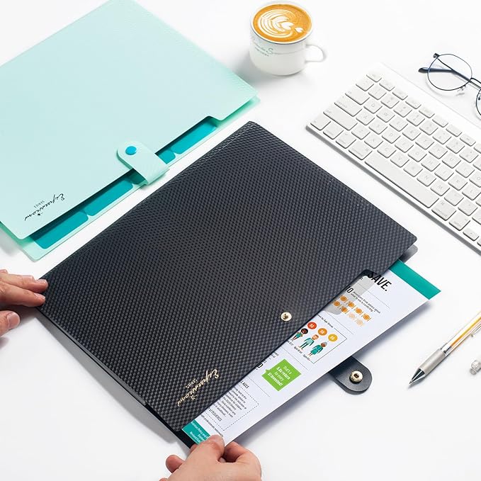Sooez Accordion File Organizer, Letter Size Expanding File Folder with Labels, 8 Pocket Folders for Document, Portable Paper Bill Receipt Organizer for Home School Office Supplies, A4 Size, Dark Green