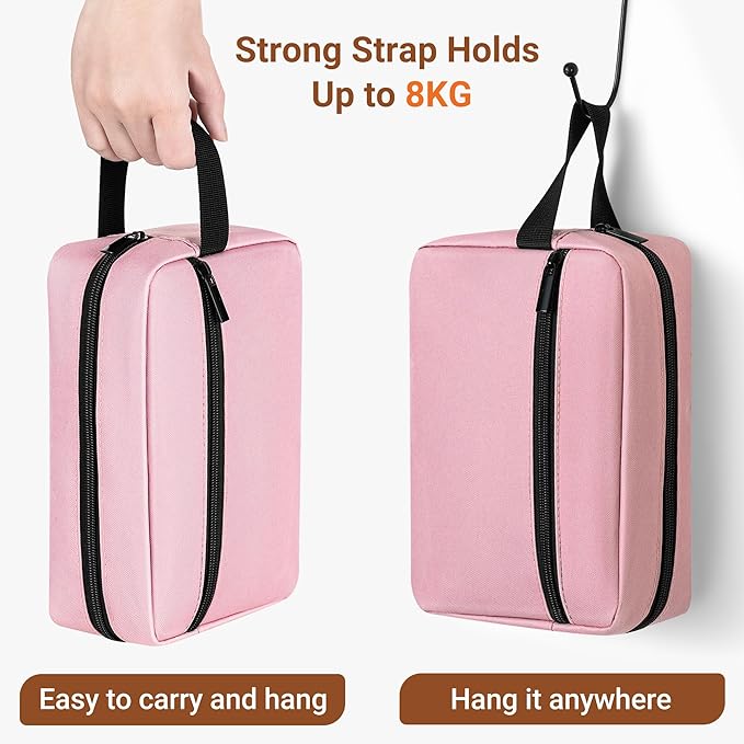 Elviros Travel Toiletry Bag for Women and Men, Lightweight Makeup Bag Hanging Dopp Kit with Compartment Cosmetic Organizer Small Tool Bag Travel Essentials,Gifts for Women(Pink)