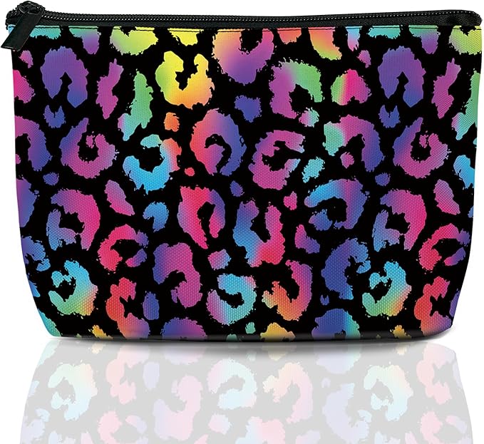 Colorful Leopard Cosmetic Bag Animal Skin Print Makeup Bags,Travel Make up Bags for Women Girls Cute Zipper Pouch Toiletry Organizer Bag Travel Essentials