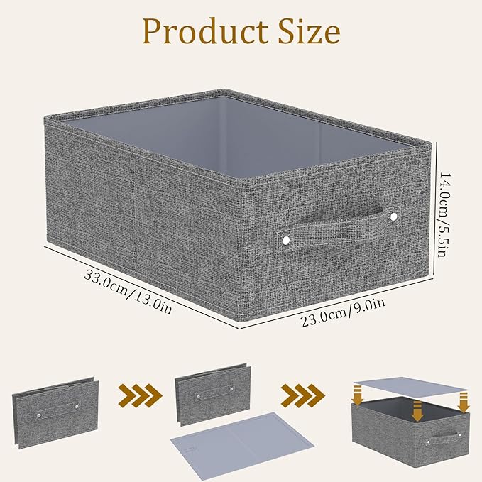 Collapsible Storage Bins, Fabric Organizer Baskets, Cube Boxes for Organizing Home, Office and Closet, Grey, 3 Pack, 13.0x9.0x5.5in
