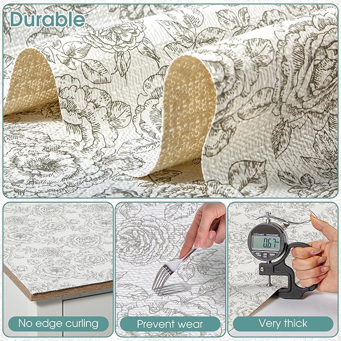Drawer and Shelf Liner, Non-Slip Kitchen Cabinet Liners Non-Adhesive Thick Strong Grip Waterproof Washable Mats Protect Dresser Shelves Cupboard Bathroom Cabinets, Rose, 12 in X 30 FT