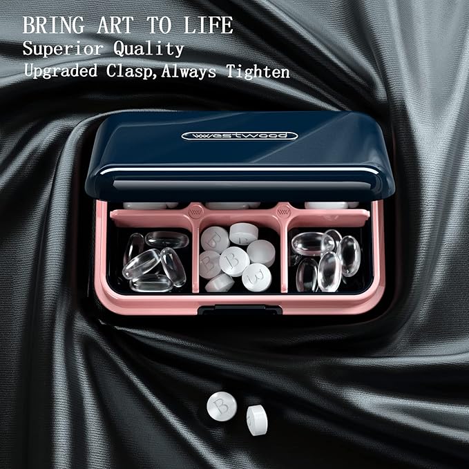 DUBSTAR Travel Pill Organizer Moisture Waterproof Small Pill Box for Pocket Purse 6 Compartments Portable Pill Case Medicine Vitamin Holder Container,Blue