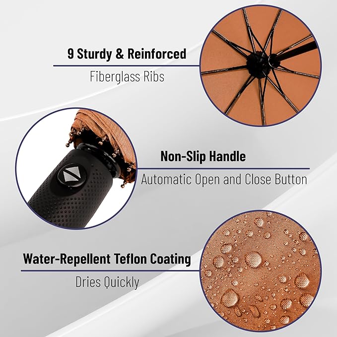Mr. Pen- Windproof Travel Umbrella, Small Water-Resistant Automatic Folding Umbrella for Rain and Sun, Light, Compact and Portable for Women & Men, Fits Car & Backpack