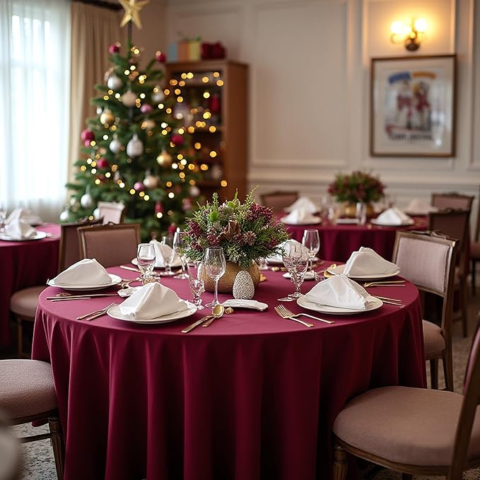 sancua 90 Inch Round Tablecloth, 8 Pack Burgundy - Circle Polyester Fabric Table Cloth for Christmas Party Reception Banquet Birthday, Washable Formal Table Cover (Fit 30-72 Inch Tables)
