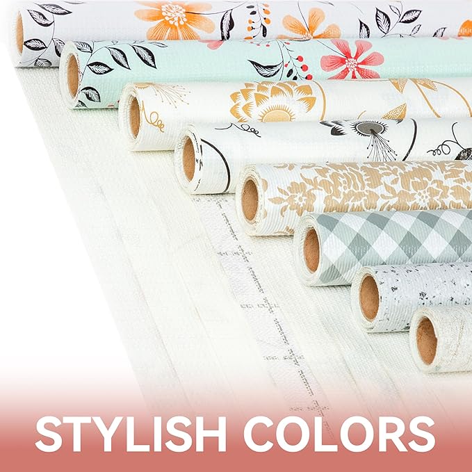 RAY STAR Shelf Liner, Non Adhesive Blue Floral Kitchen Cabinet Liner for Pantry Drawer Vanity, Strong Grip Non Slip, Shelf Liners for Cupboard 18 Inch x 8 FT (6 Rolls) Signature Delivery