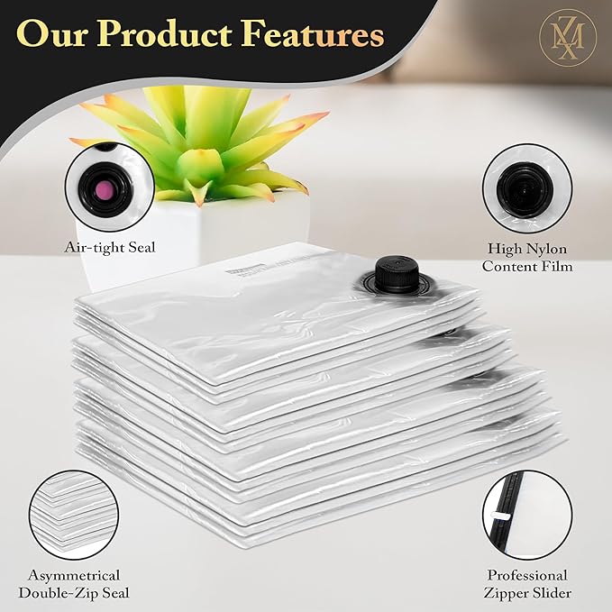 Vacuum Storage Bags 12 Pack Without Hand Pump – Space Saver Compression Bags, Airtight Double-Zip & Triple Valve, Reusable, Lavender Freshness, Bedding, Travel (S/M/L/Jumbo) (Without Pump)