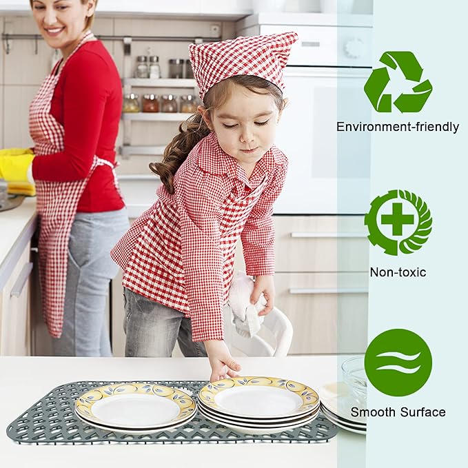 Sink Protectors for Kitchen Sink, Kitchen Sink Accessory - Silicone Mats Grid for Stainless Steel Strainer Bottom of Farmhouse Porcelain sinks (30”x16”, Rear Drain)