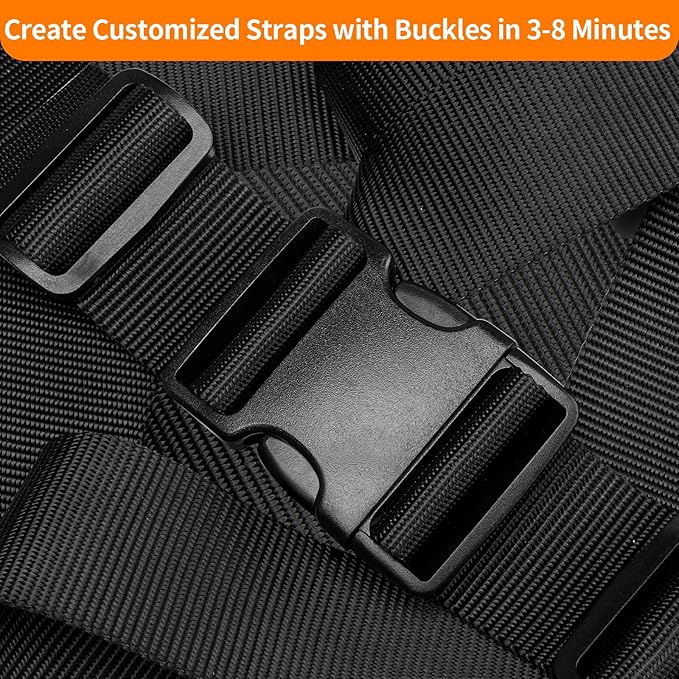 2" Heavy-Duty Buckle & Straps Set: 6-Pack Side Release Plastic Buckles, 6 Yards of Thick Nylon Webbing, 12 Tri-Glide Slide Clips, No Sewing Required (2 Inch Combo Set)