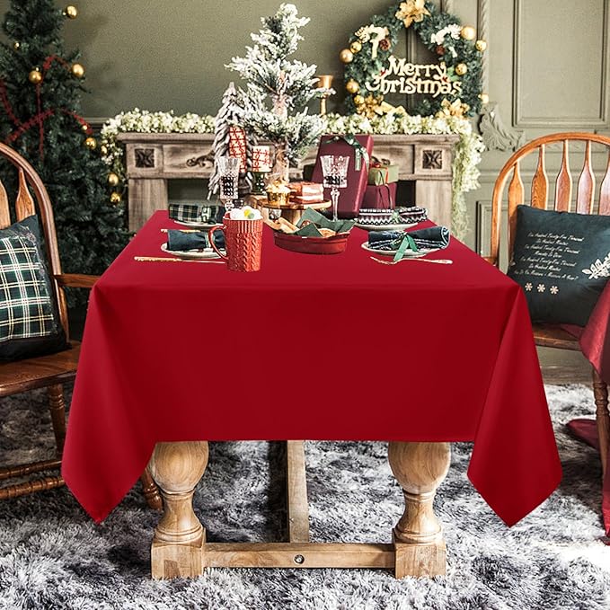 sancua Rectangle Tablecloth - 90 x 156 Inch - Water Resistant Spill Proof Washable Polyester Table Cloth, Decorative Fabric Table Cover for Dining Tables, Buffet Parties and Camping, Red