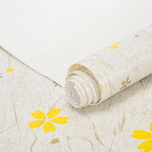 RAY STAR 18X96 Inch Shelf Liner for Kitchen Cabinets, Non-Adhesive Cabinet Liner Washable, PVC Drawer Liner for Dresser Non-Slip Bathroom (Yellow Floral)(1 Roll)