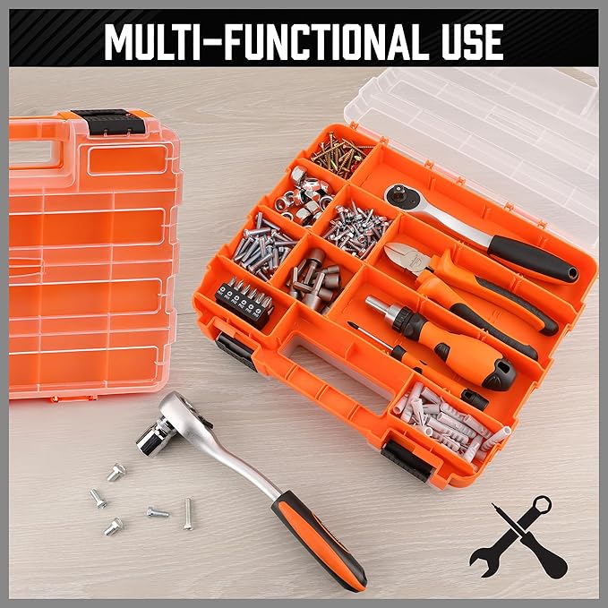 HORUSDY 2-Pack Double Side Parts Organizers, 34-Compartments Tool Box with Removable Dividers, Small Hardware Storage Case for Screws, Bolts, Nuts, Nails, DIY, Crafts, Fishing Gear & Small Parts