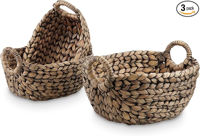 Set of 3 Wicker Storage Baskets for Organizing - Woven Decorative Baskets with Handles - Organizers for Bathroom, Kitchen, and Shelves (Espresso)