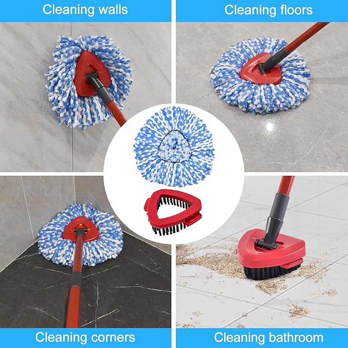Mop Heads Replacements for Ocedar, Mop Replace Head for O Cedar, Mop Heads for O Cedar, Mop Replace Head for Cedar, Mop Heads for O Cedar Spin Mop Include 2 Pack Mop Refills & 2 Pack Scrubber Mop Head