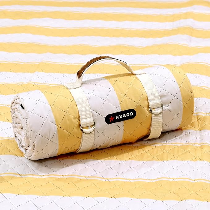 HX&OD Extra Large Picnic Outdoor Blanket, 80”x80” Waterproof Picnic Mat Foldable Camping Blanket Portable with Carry Strap for Beach Mat Outdoor Camping Party (Yellow)