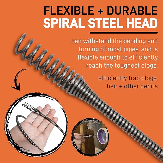 Drainx Pro 50-FT Heavy Duty Steel Drum Drain Auger Plumbing Snake with Work Gloves and Storage Bag