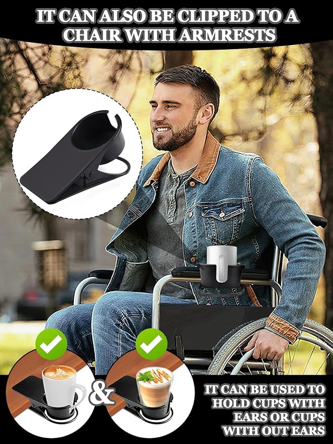 3PCS Drinking Cup Holder Clip Kalolary Chair Desk Bottle Cup Stand DIY Glass Clamp Storage Saucer Clip with Groove for Potted Plant Beverage Coffee Mug Holder Clip for Home & Office (Black)