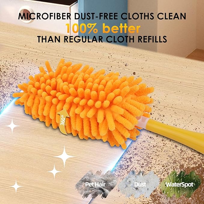 Redones Dusters for Swiffer - Reusable Duster Refill Compatible with Swiffer Hand Duster(8 Pack+1Handle), 360 Heavy Duty Dusters Refills