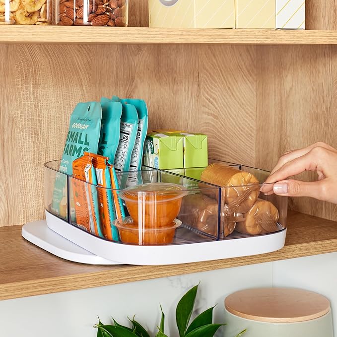 YouCopia MagicTrack Rectangle Lazy Susan Turntable with 4 Clear Storage Bins: Rotating Cabinet Organizer for Kitchen or Bathroom Items, 360° Spin, Non-Slip, White Speckled BPA-Free