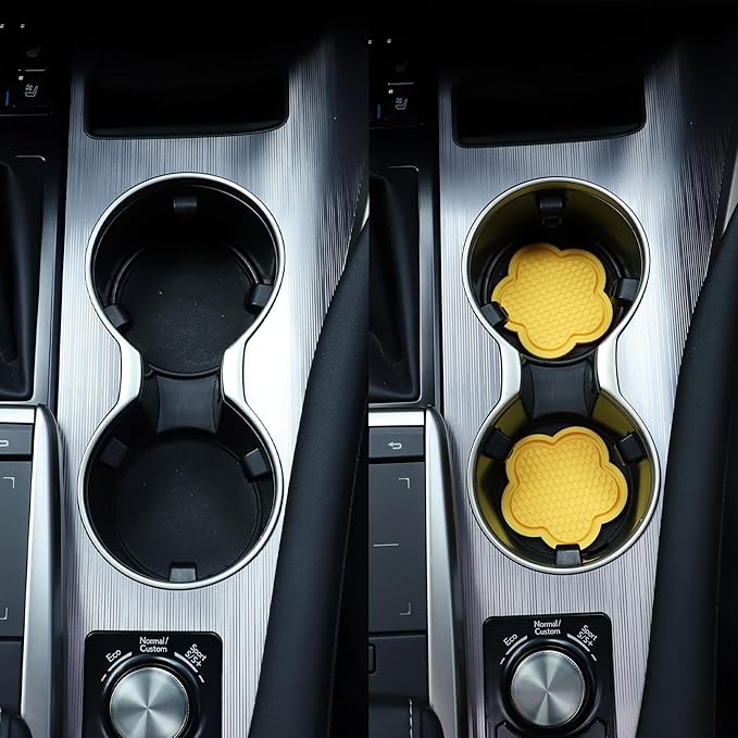 GaRhomxy Car Cup Holder Coaster, Universal Non-Slip Recessed Flower Shaped Cup Holders, Cute Car Accessories Interior for Women and Man Interior Sets 4 Pack (Yellow)