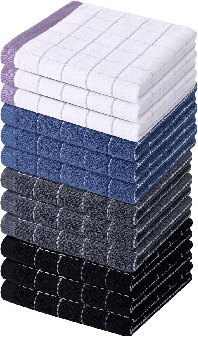 Homaxy 100% Cotton Terry Kitchen Dish Cloths, Ultra Soft and Absorbent Dish Towels for Kitchen, Suitable for Drying and Washing Dishes, 12 Pack, 12 x 12 Inches, Multiple Color