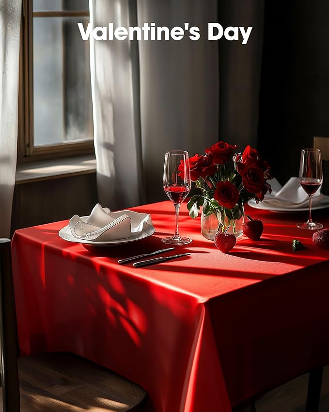 Pureegg Plastic Table Cloth Disposable 10 Pack, 54 x 108 Inch Table Cloths, Valentines Day, Thanksgiving, Christmas Decorations, Fall Tablecloths, Rectangle, Plastic Cover, Leakproof & Sturdy, Red