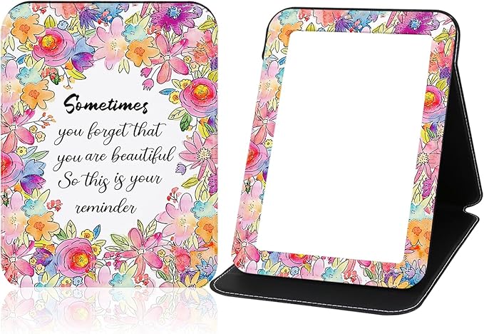 Folding Mirror Portable, Travel Makeup Compact Mirror PU Portable Adjustable Rectangular Vanity Mirror with Stand, for Travel, Camping, Home, Desk, Gifts