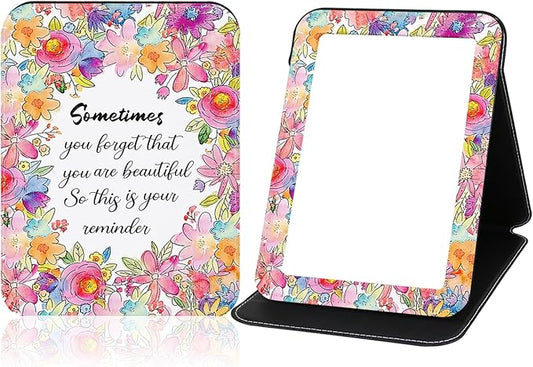 Folding Mirror Portable, Travel Makeup Compact Mirror PU Portable Adjustable Rectangular Vanity Mirror with Stand, for Travel, Camping, Home, Desk, Gifts
