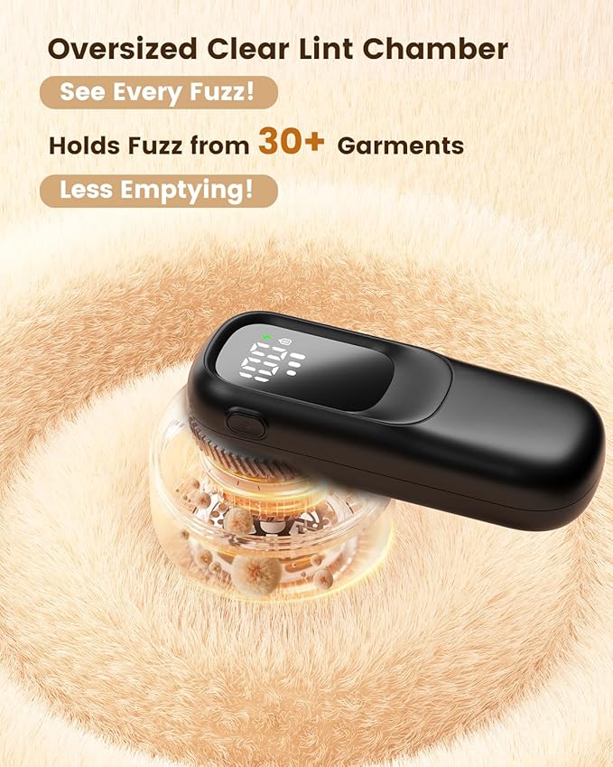 Rechargeable Fabric Shaver, Lint Remover with 3D Floating Blades & Powerful Motor, Portable Sweater Shaver with Digital Display, 3 Speeds Electric Lint Shaver for Clothes, Sweaters, Furniture