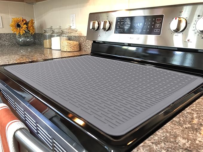 YUHFERA Stove Top Cover for Electric Stove - Silicone Stove Mat for Glass Top, Glass Cooktop Protector, XL Dish Drying Mats for Kitchen,Oven Covers for Electric Stove (Gray,36 x 21)