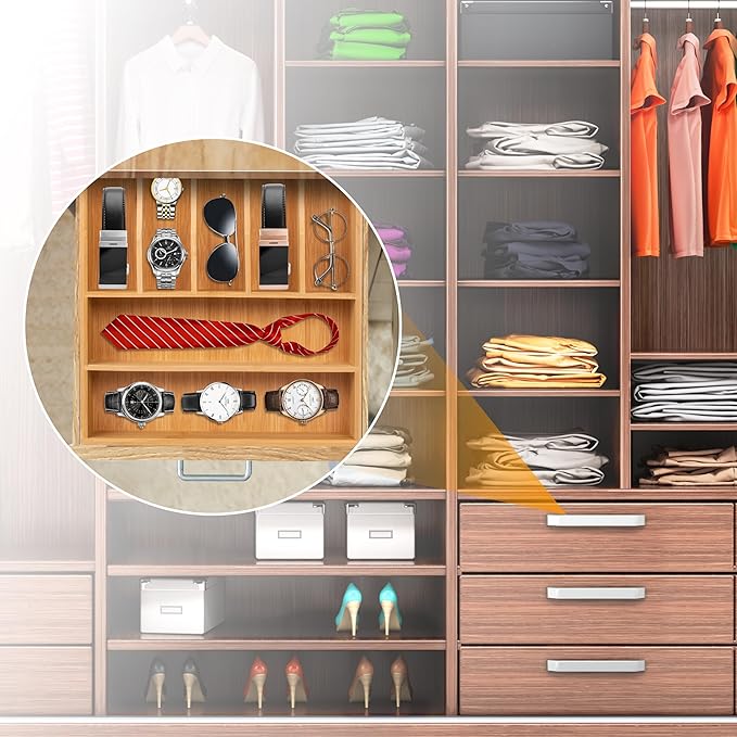 Bellsal Bamboo Silverware Drawer Organizer, Kitchen Utensil Drawer Organizers, 12"x15.7" Utensils Holder Cutlery Tray with Grooved Drawer Dividers for Kitchen Flatware Bedroom Office (7 Slot, Natural)